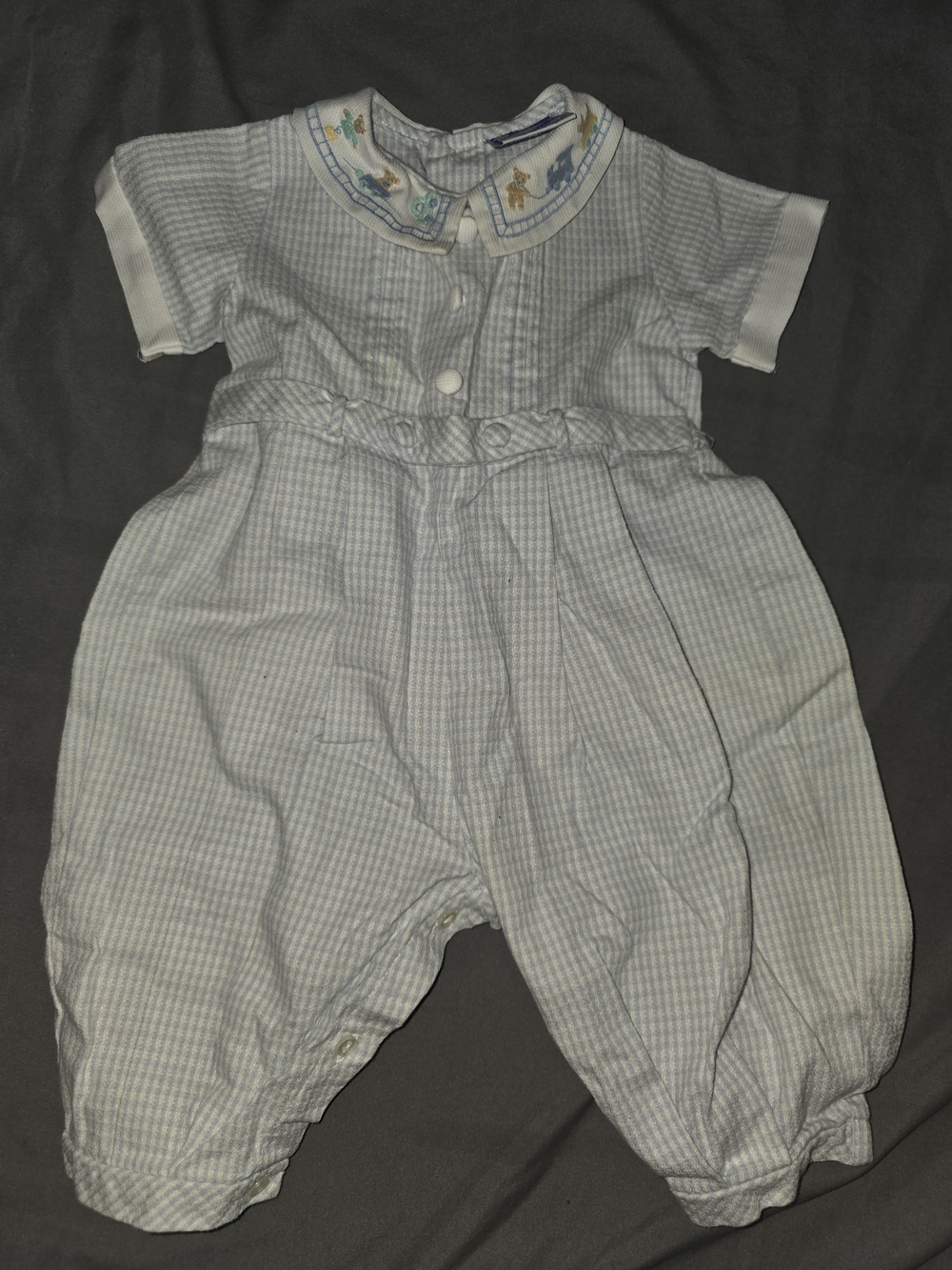 Carriage Boutique Blue and White Gingham Baby One-Piece